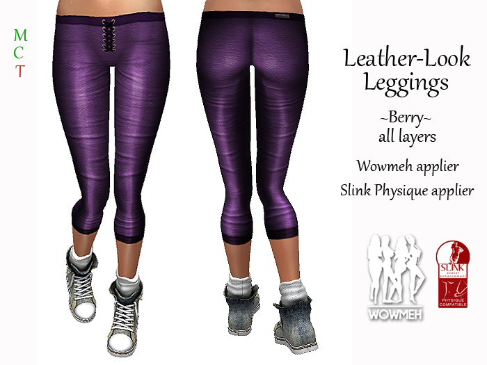 Leather Look Leggings - Berry (includes Wowmeh & Slink Physique appliers)