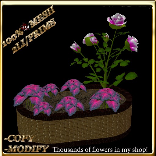 LW_ Mesh Rose Tree with Caladiums in Planter - Deep Pink (2 LI / Prim)