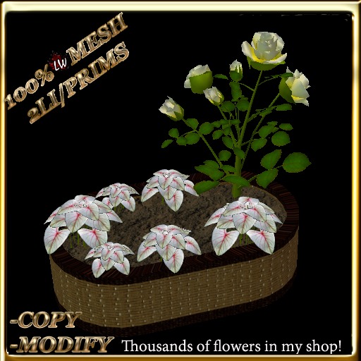 LW_ Mesh Rose Tree with Caladiums in Planter -  White 3 (2 LI / Prim)