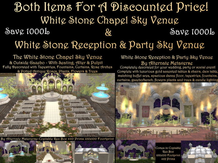 White Stone Chapel  & Reception/Party Venues Duo- Save 1000l