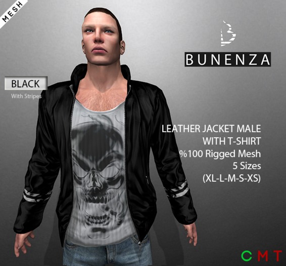 BUNENZA  Leather jacket biker mc BLACK WSTRIPES