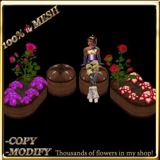 LW_ Mesh Rose Tree with Caladium Planters with 2 Sits - Set 1