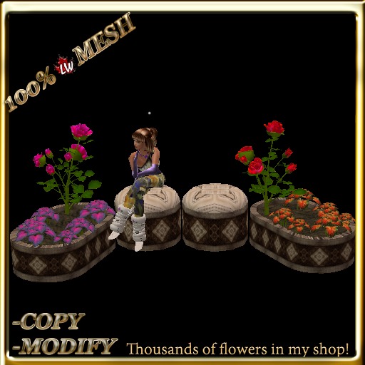 LW_ Mesh Rose Tree with Caladium Planters with 2 Sits - Set 4