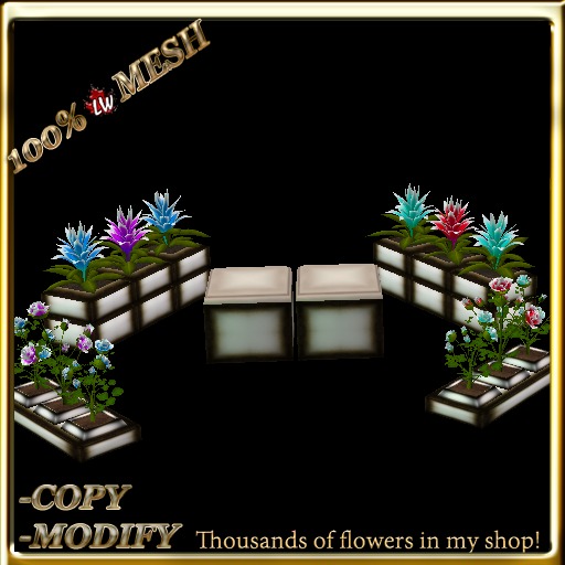 LW_ Mesh 2 Bromeliad and  2 Rose Planters with 2 Seats and 12 animations - Set 2