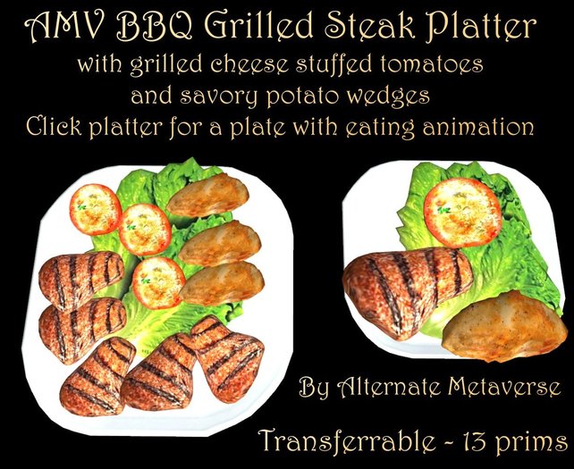 AMV BBQGrilled Steak Platter with Cheese Tomtoes &Potato wedges