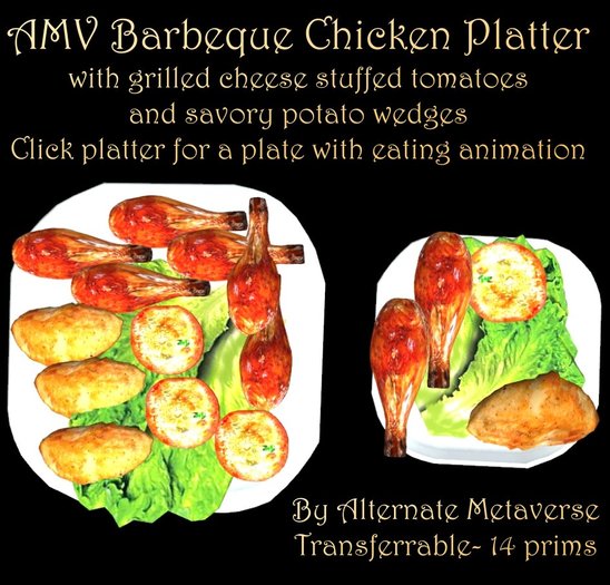 AMV BBQGrilled Chicken Platter with Cheese Tomtoes &Potato wedges