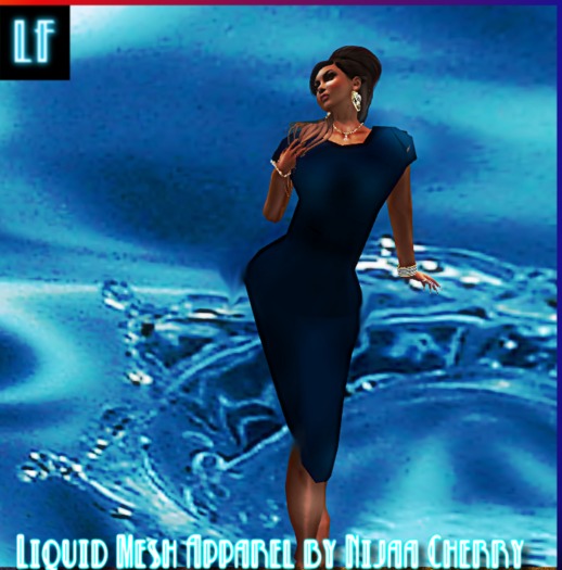 Liquid Mesh Cowl Dress Blue