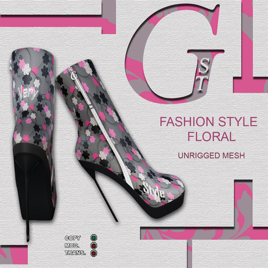 G.S.T. FASHION STYLE FLORAL BOOTS DEMO (unrigged mesh)