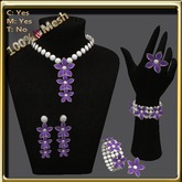 LW_ Mesh 3 Lilies Jewelry Set - 7 Pieces - White Amethyst