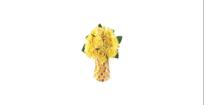 Yellow Roses in Orange Mosaic vase KC