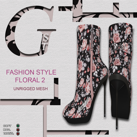 G.S.T. FASHION STYLE FLORAL 2 BOOTS (unrigged mesh)