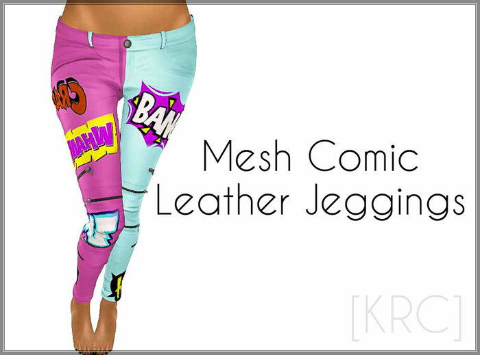 [KRC] Comic Book Mesh Leather Jeggings