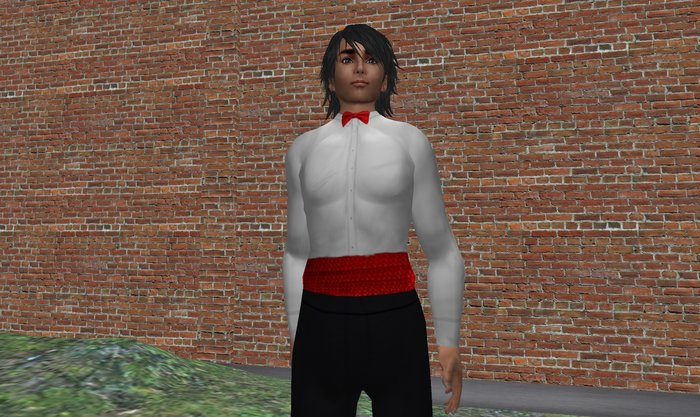 White Shirt with Red Bow Tie and Cummerbund