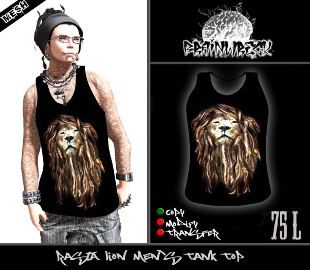 .:::Brain Wreck:::.  Rasta Lion Men's Tank Top