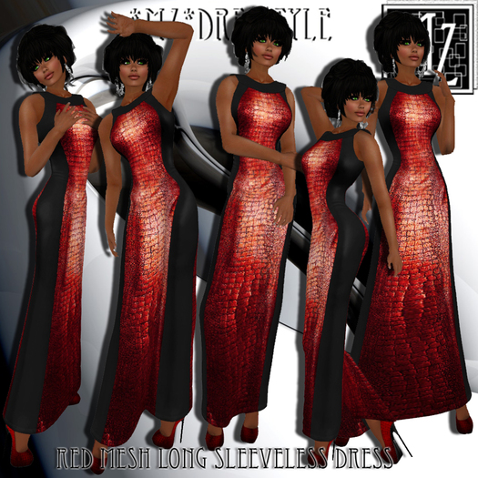 *MZ* Red Mesh Long Sleeveless Dress