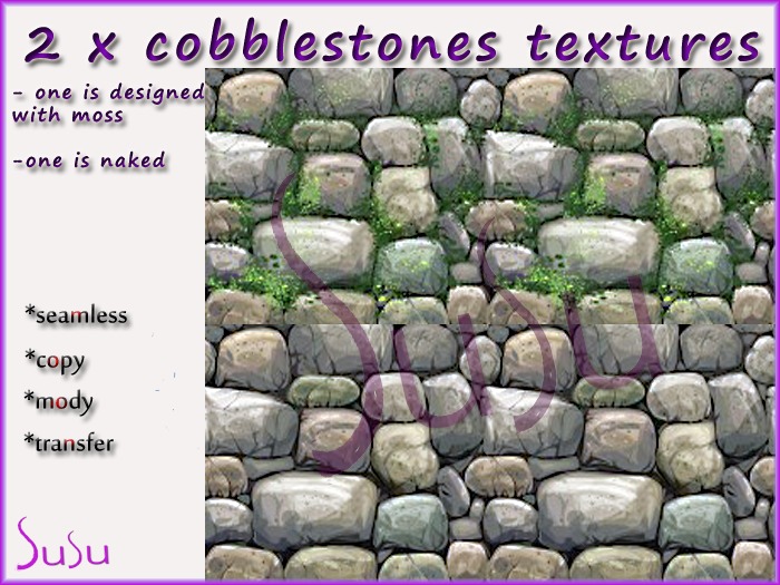 susu-2 x round cobblestones textures  with moss and not-seam
