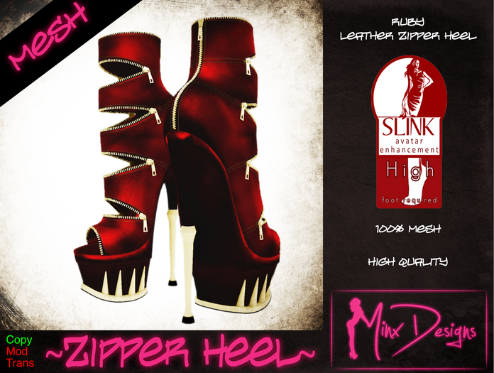 ::MD:: (MESH) Leather Zipper Heel - 
