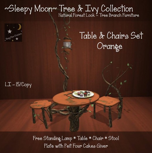 ~Sleepy Moon~ Tree & Ivy - Table, Chairs & Lamp Pack ORANGE