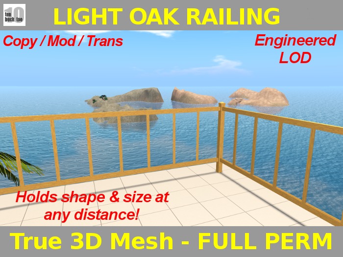 FULL PERM Light Oak Grain Railing Set. Mesh w/ Engineered LOD.