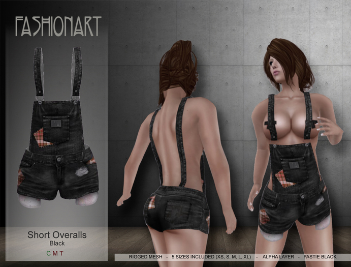 .:FashionAtr:.  Short Overalls (Black)