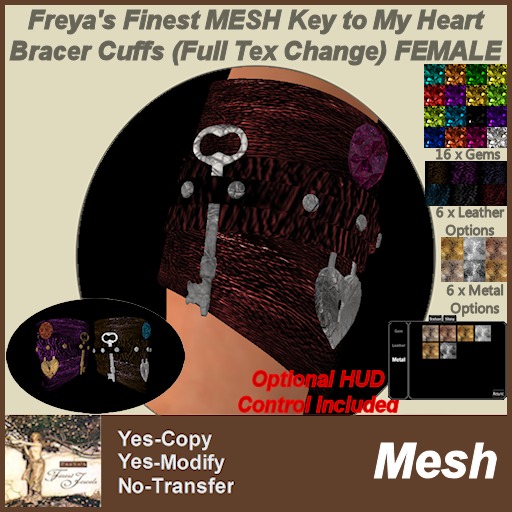 Freya's Finest MESH Key To My Heart Bracers Female - Full Texture Change