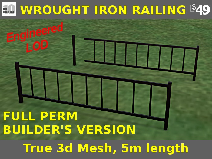 5m Wrought Iron Fence or Railing Set. Black w/ Copper Cap