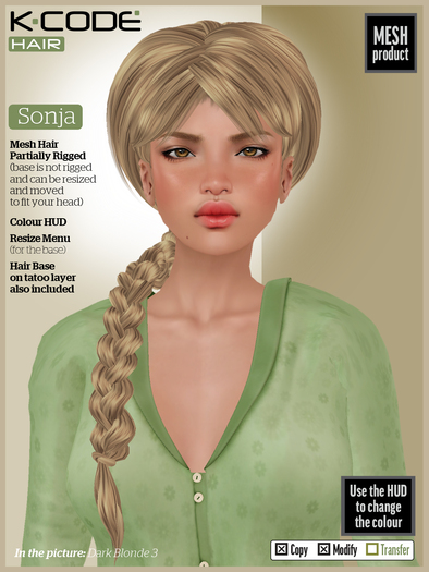 K-CODE SONJA FATPACK - Mesh Hair Partially Rigged