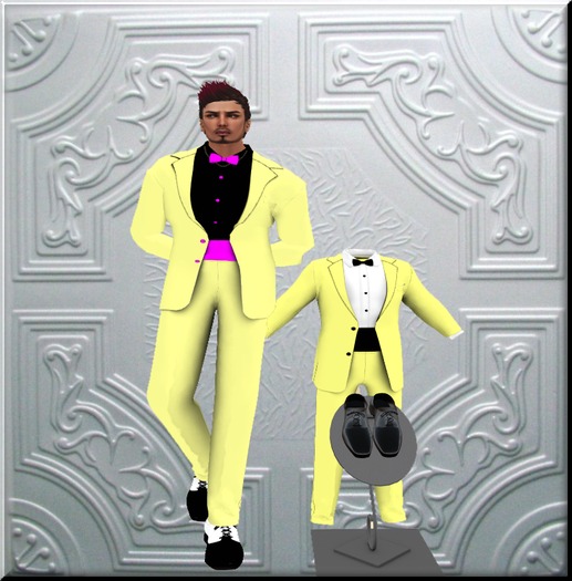 Lemon&Blk/White Tuxedo with Pink/Black waist band & shoes
