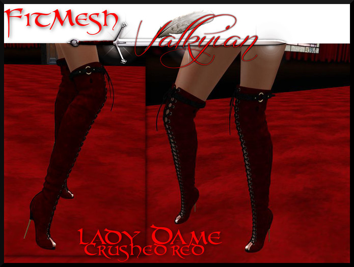 ~Valkyrian~ Crushed Red Over Knee Laced Boots