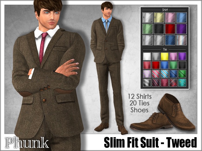 [Phunk] Mesh Men's Slim Fit Suit - Tweed
