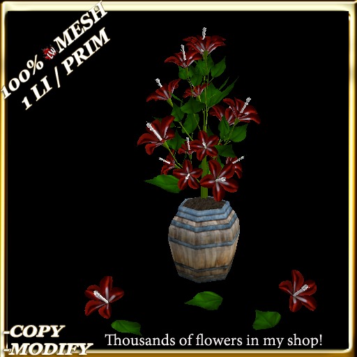 LW_ Mesh Hibiscus Tree in Barrel - Red White