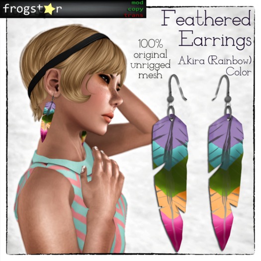 Frogstar - Akira (Rainbow) Feathered Earrings