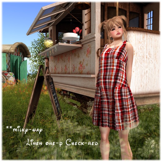 **milky-way *14-14 Linen one-p Check-red