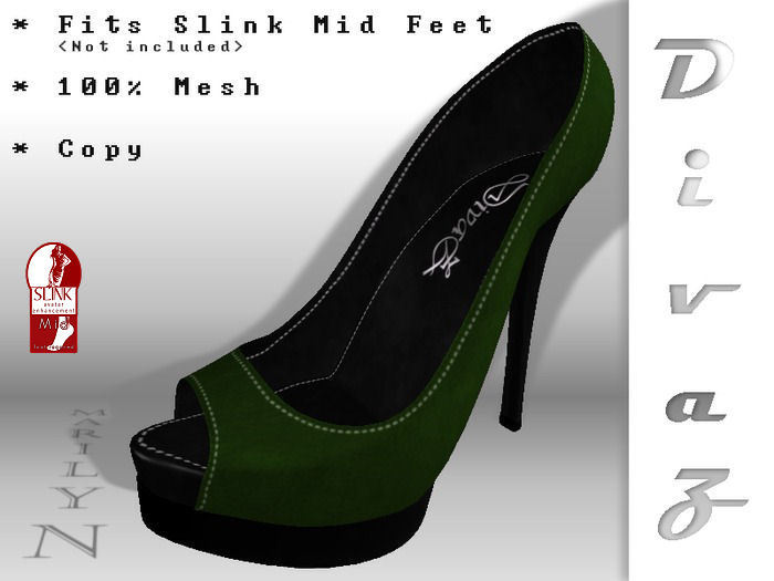 :D_Z: Marilyn Peep Toes Racing Green For Slink Mid Feet