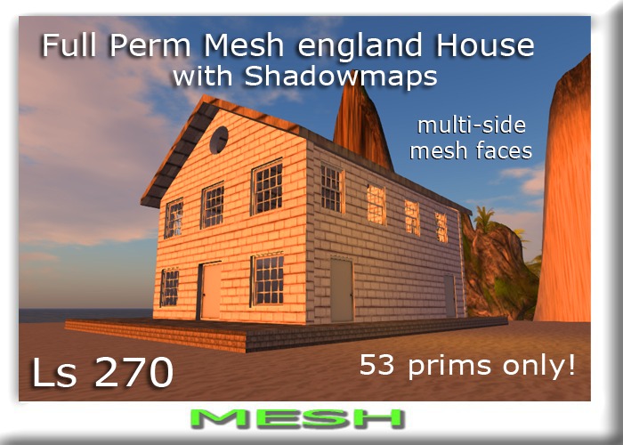 full perm mesh england house with shadowmaps 53 prims