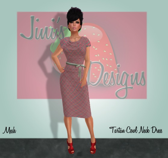 Jinis Designs Red Cowl Neck Dress