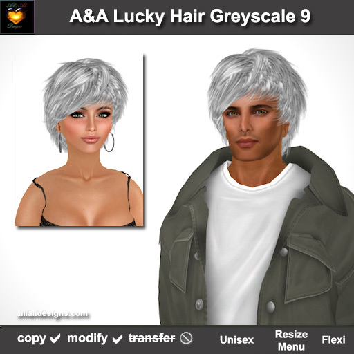 A&A Lucky Hair Greyscale Color 9. Unisex fluffy sexy  flexi hairstyle. 