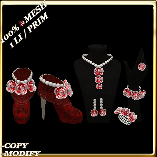 LW_ Boxed 3 Roses Jewelry Set / Boots - Crimson White