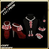 LW_ Boxed 3 Roses Jewelry Set / Boots - Crimson White