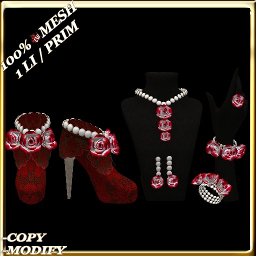 LW_ Boxed 3 Roses Jewelry Set / Boots - Crimson White