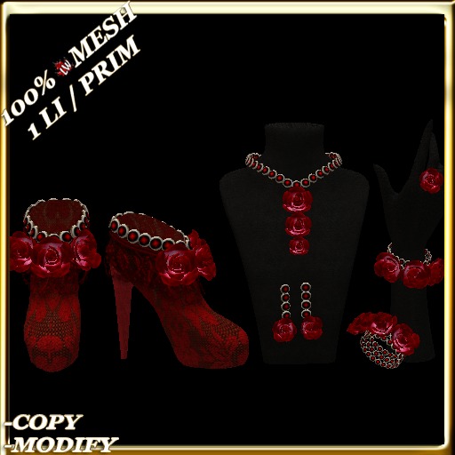 LW_ Boxed 3 Roses Jewelry Set / Boots - Crimson White