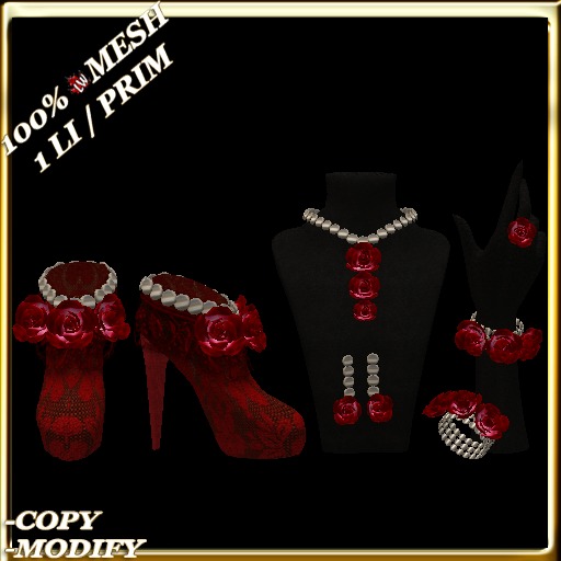LW_ Boxed 3 Roses Jewelry Set / Boots - Crimson White