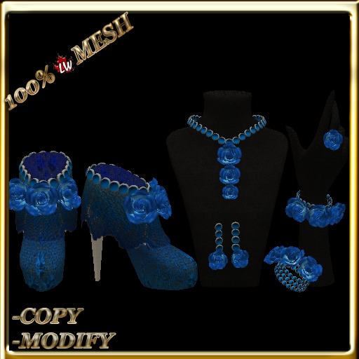 LW_ 3 Roses Jewelry Set with Boots w Resizer - Blue