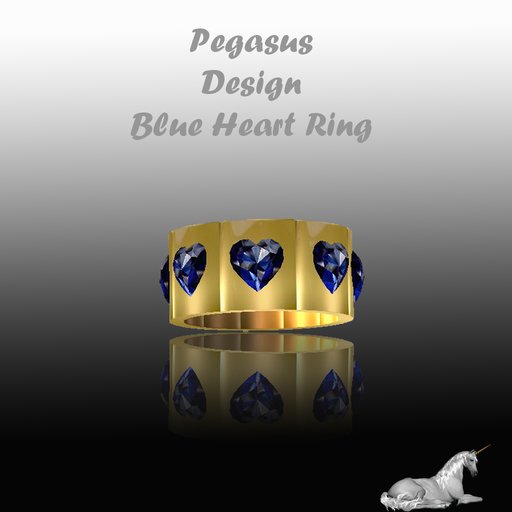 Gold Ring with sculpted Blue Jewel Hearts