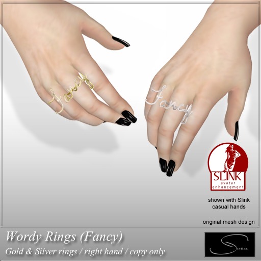 [Stellar] Wordy Rings (fancy) for Slink hands