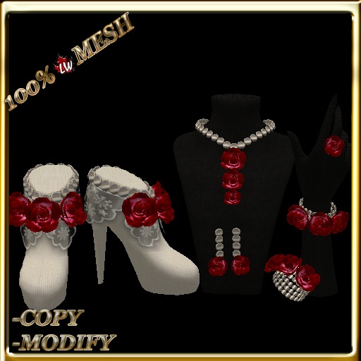 LW_ Boxed 3 Roses Jewelry Set / Boots - Crimson White
