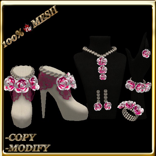 LW_ Boxed 3 Roses Jewelry Set / Boots - Crimson White