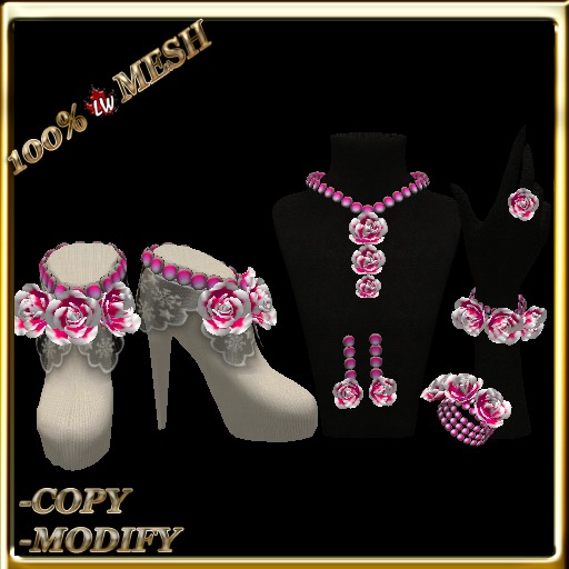 LW_ 3 Roses Jewelry Set with Boots w Resizer- White Pink 2