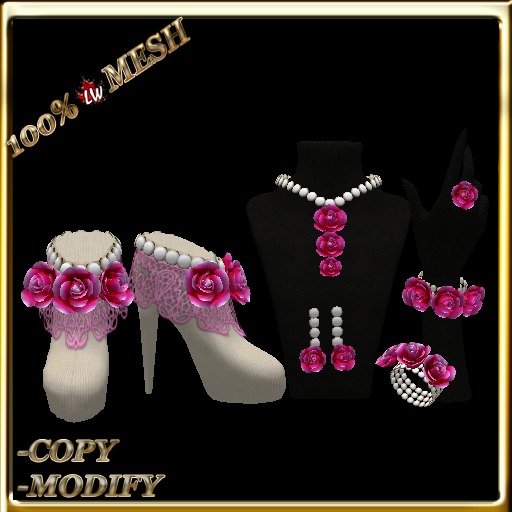 LW_ Boxed 3 Roses Jewelry Set / Boots - Crimson White