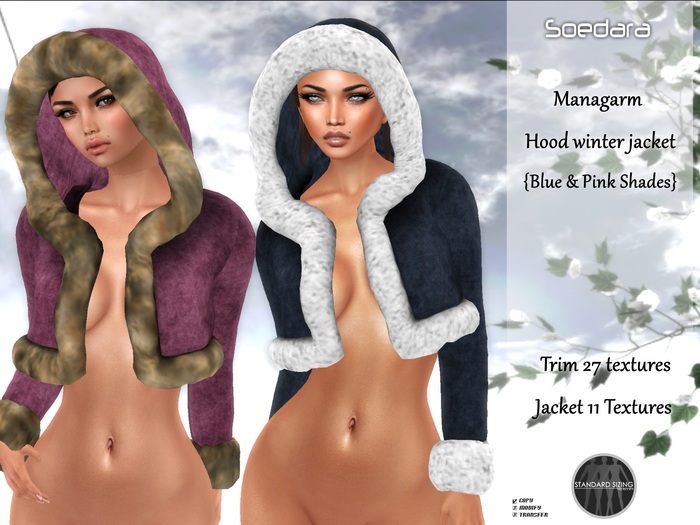 ~Soedara~ Managarm Hood Winter Jacket {Blue & Pink Shades}